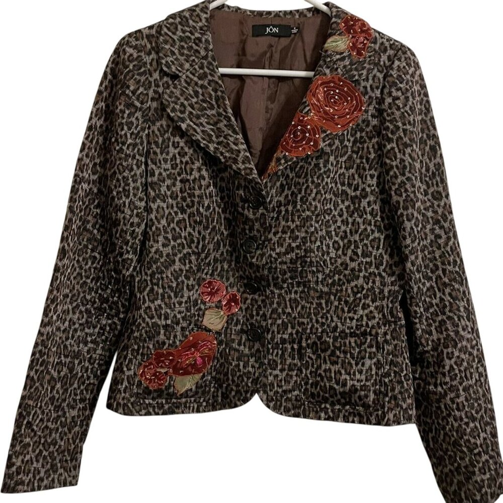 JON LINED ANIMAL PRINT/FLORAL BLAZER JACKET 8-EUC‎